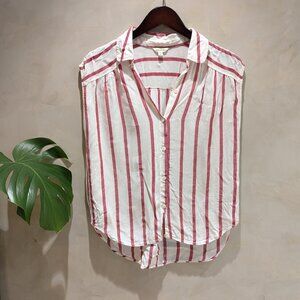 Max studio sleeveless red white stripe blouse collared button upirt - size small